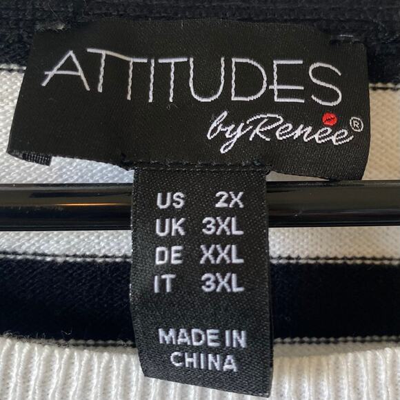 ATTITUDES BY RENEE NWOT Mixed Stripe Sweater Black White Size 2X Cozy Knit - Picture 3 of 4